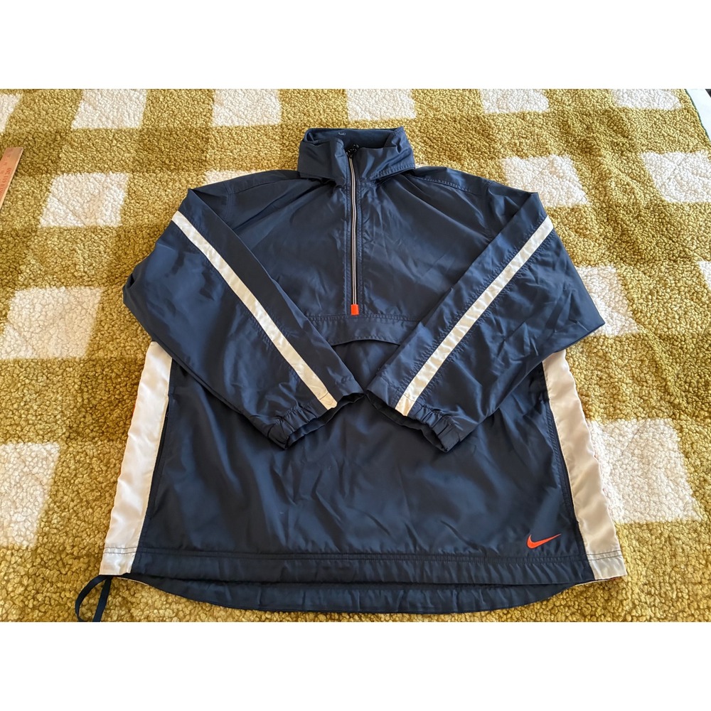 Vintage Nike Windbreaker Navy‎ Blue Orange Swoosh Quarter Zip Anorak Mens Large